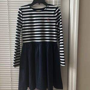 Polo Ralph Lauren Navy and White Striped Stretch Ponte Dress - New
